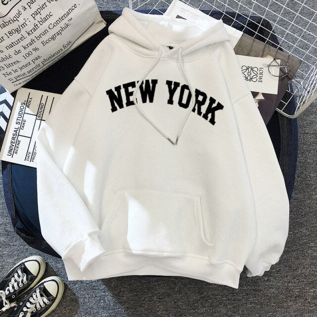 Pydshop Oversized Hoodies Women&#39;s Sweatshirts NEW YORK Printing Hooded Female 2022 Thicken Warm Hoodies Lady Autumn Pullovers Tops