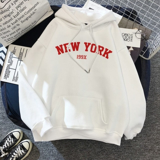 Pydshop Oversized Hoodies Women&#39;s Sweatshirts NEW YORK Printing Hooded Female 2022 Thicken Warm Hoodies Lady Autumn Pullovers Tops