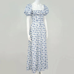 Puff Sleeve Floral  Elegant Long Dress