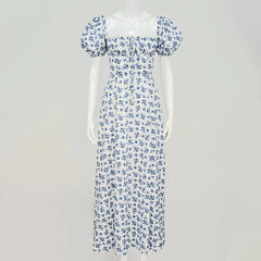 Puff Sleeve Floral  Elegant Long Dress