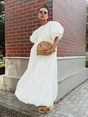 Puff Sleeve O-Neck Loose Dress