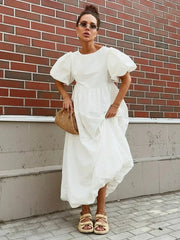 Puff Sleeve O-Neck Loose Dress