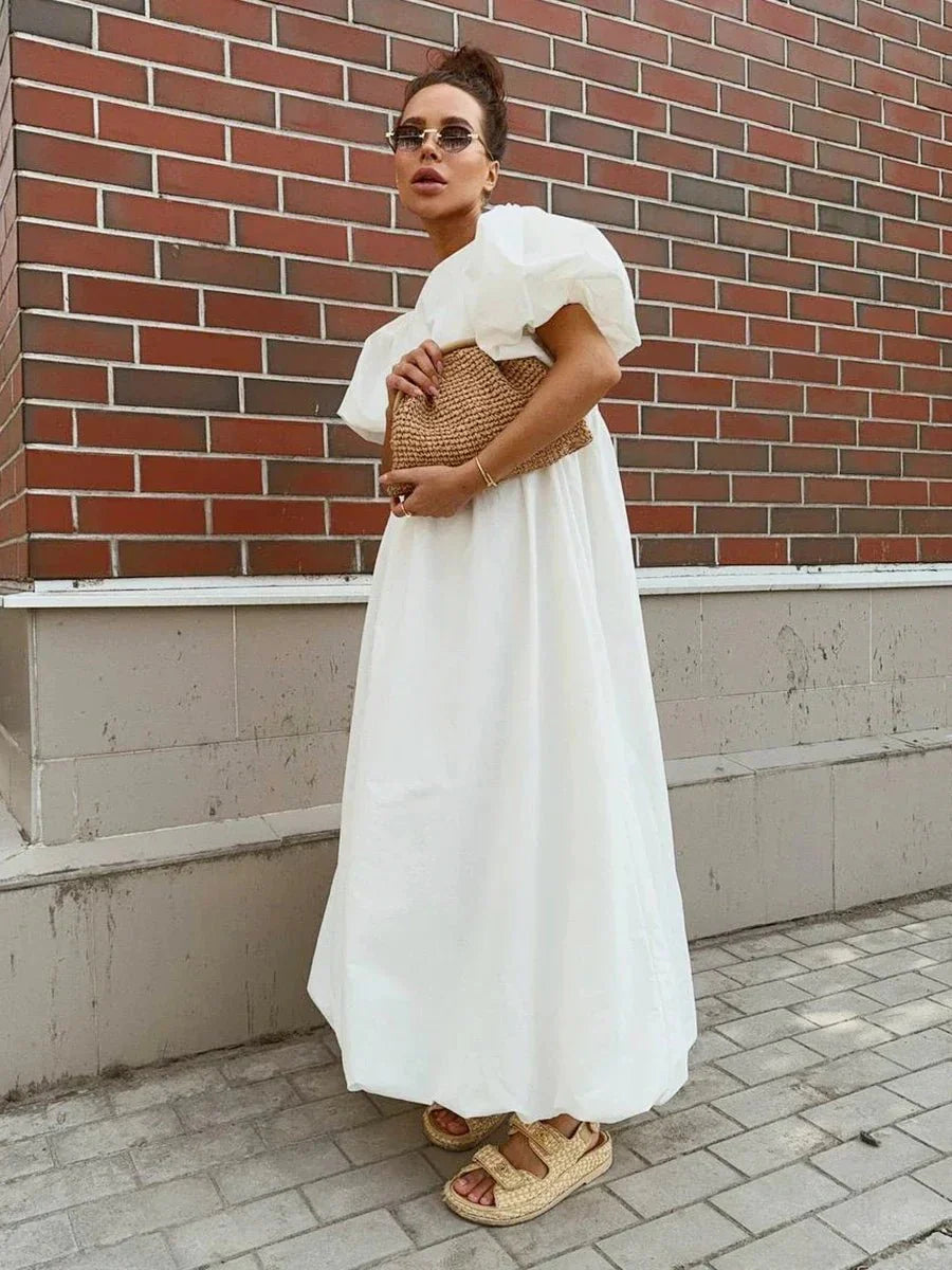 Puff Sleeve O-Neck Loose Dress