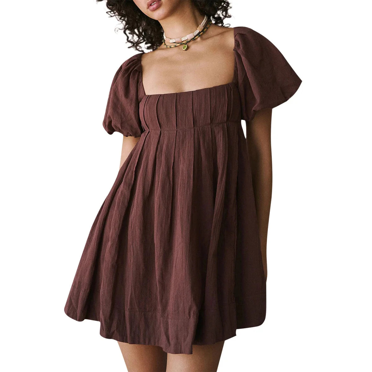 Puff Sleeve Square Neck A-Line Mini Dress