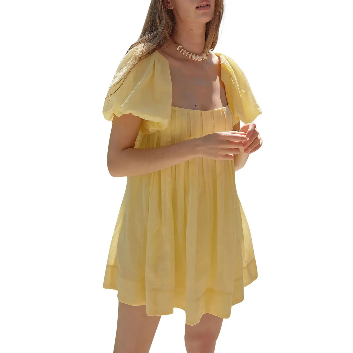 Puff Sleeve Square Neck A-Line Mini Dress