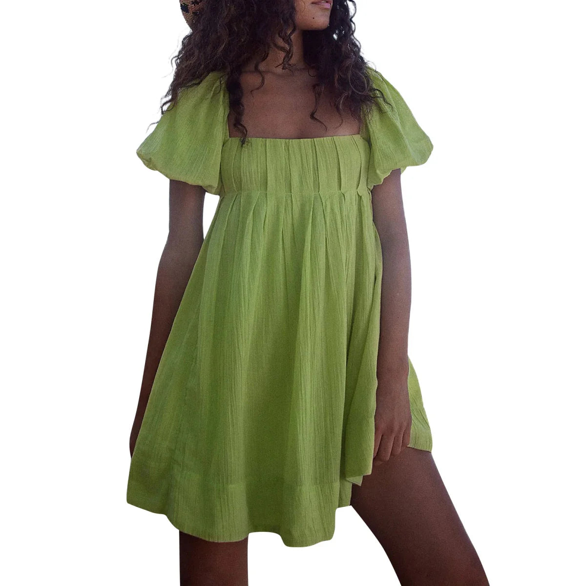 Puff Sleeve Square Neck A-Line Mini Dress