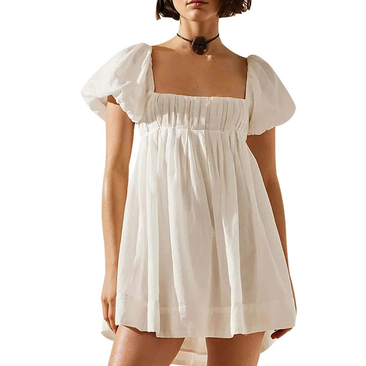 Puff Sleeve Square Neck A-Line Mini Dress
