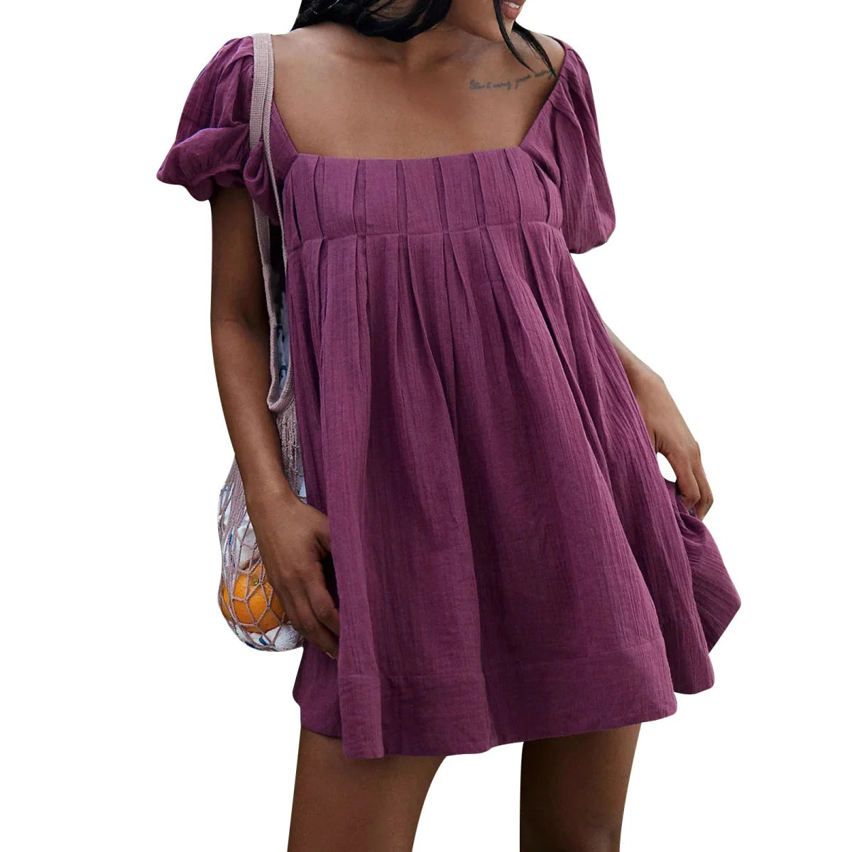 Puff Sleeve Square Neck A-Line Mini Dress