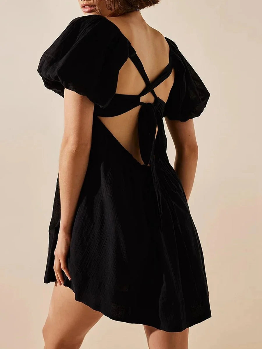 Puff Sleeve Square Neck A-Line Mini Dress