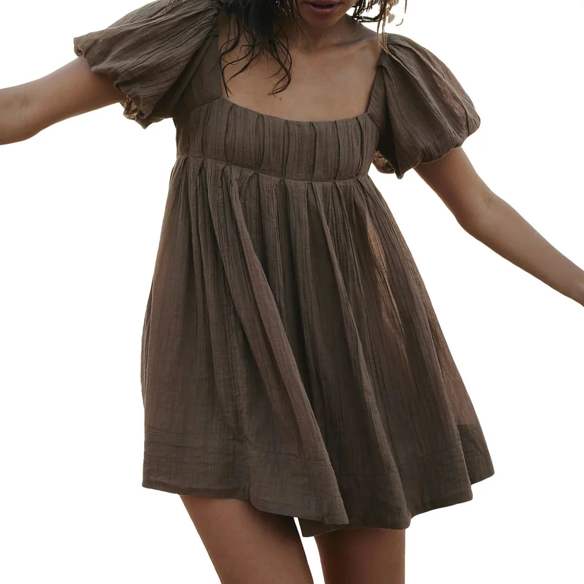 Puff Sleeve Square Neck A-Line Mini Dress