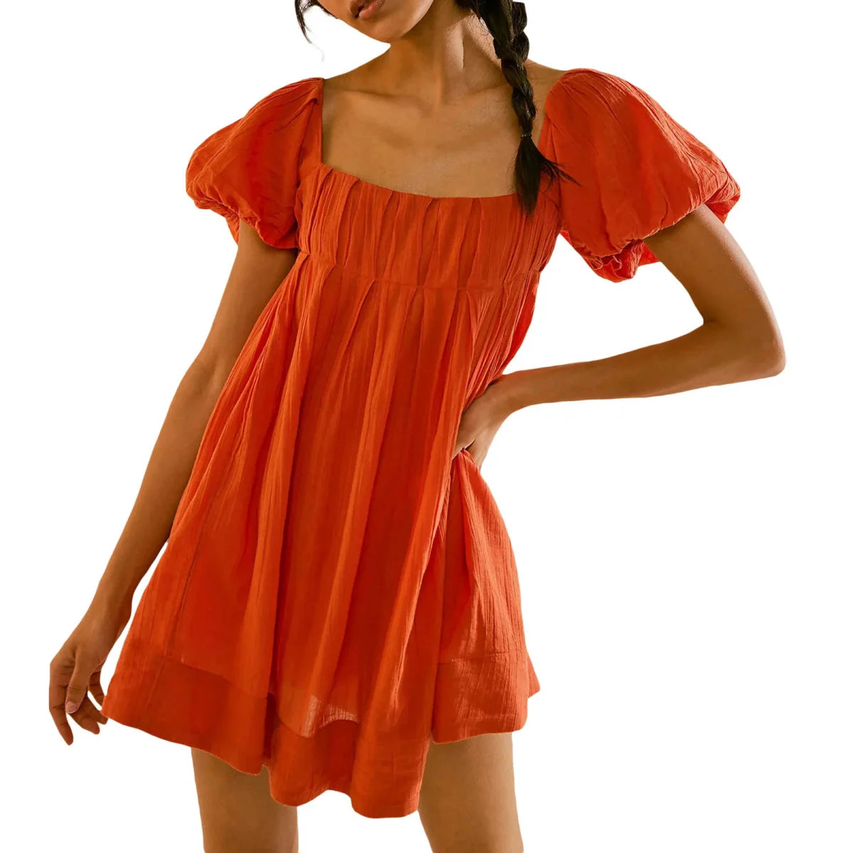Puff Sleeve Square Neck A-Line Mini Dress