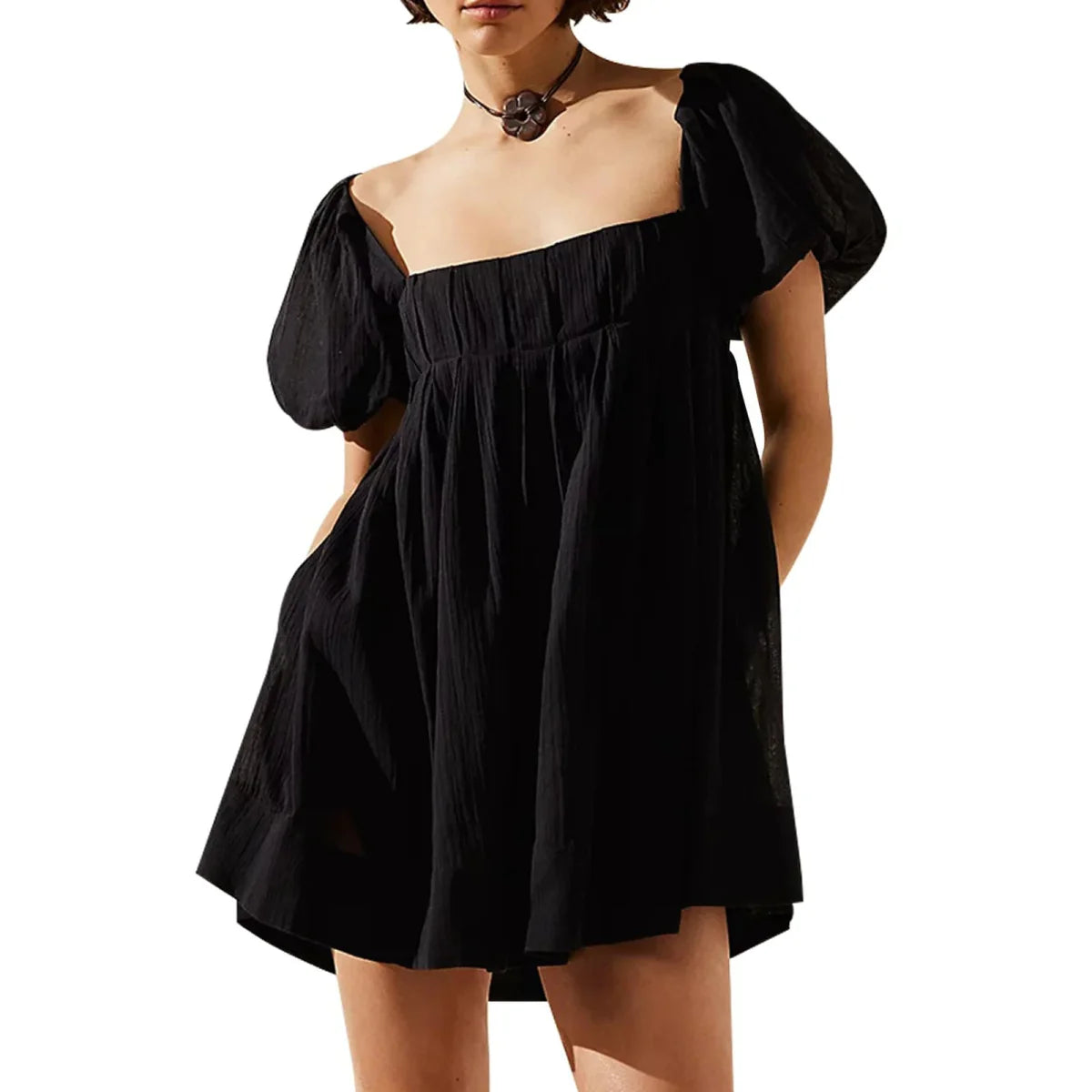 Puff Sleeve Square Neck A-Line Mini Dress
