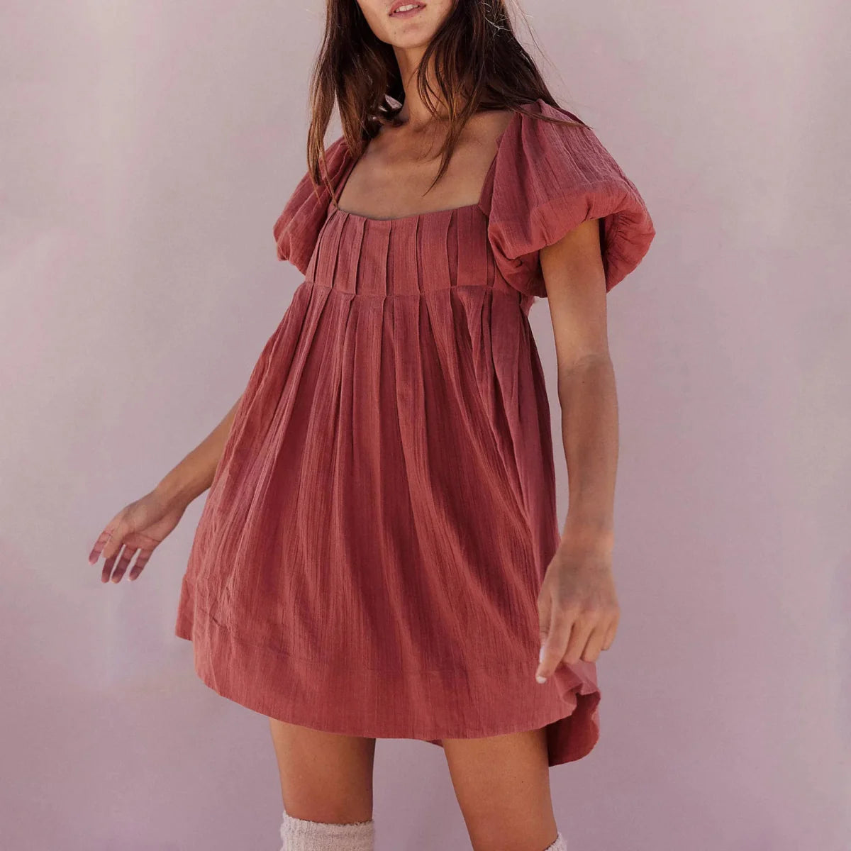 Puff Sleeve Square Neck A-Line Mini Dress