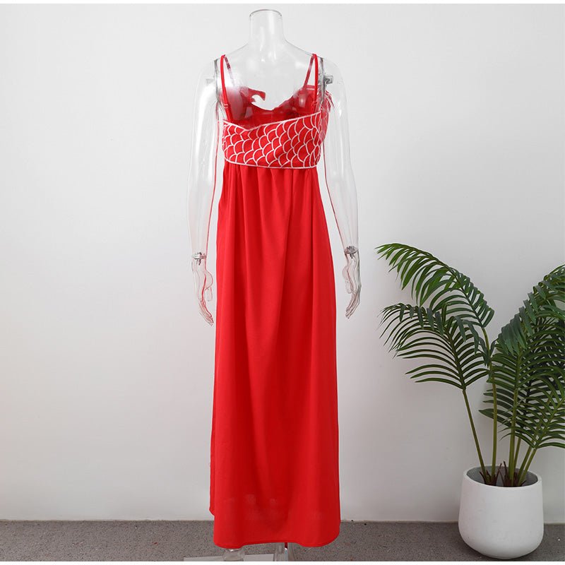 Red Fish Print Maxi Dress