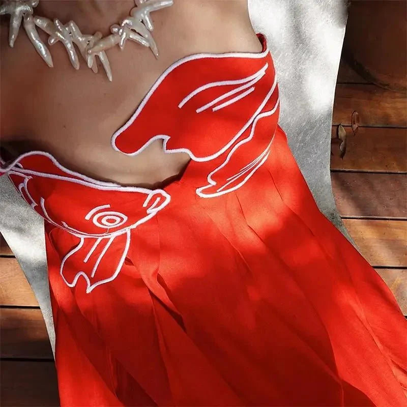 Red Fish Print Maxi Dress