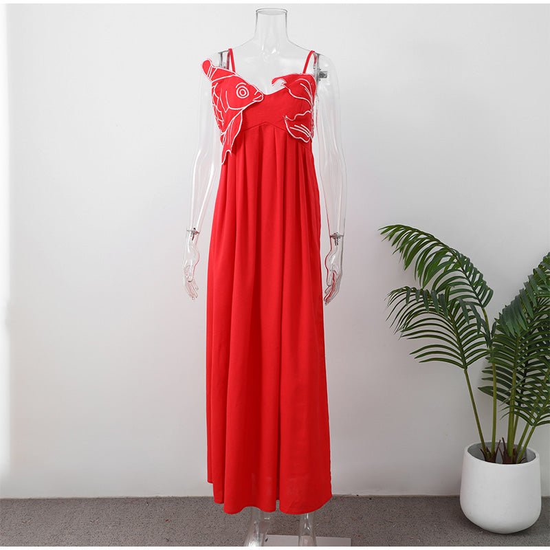 Red Fish Print Maxi Dress