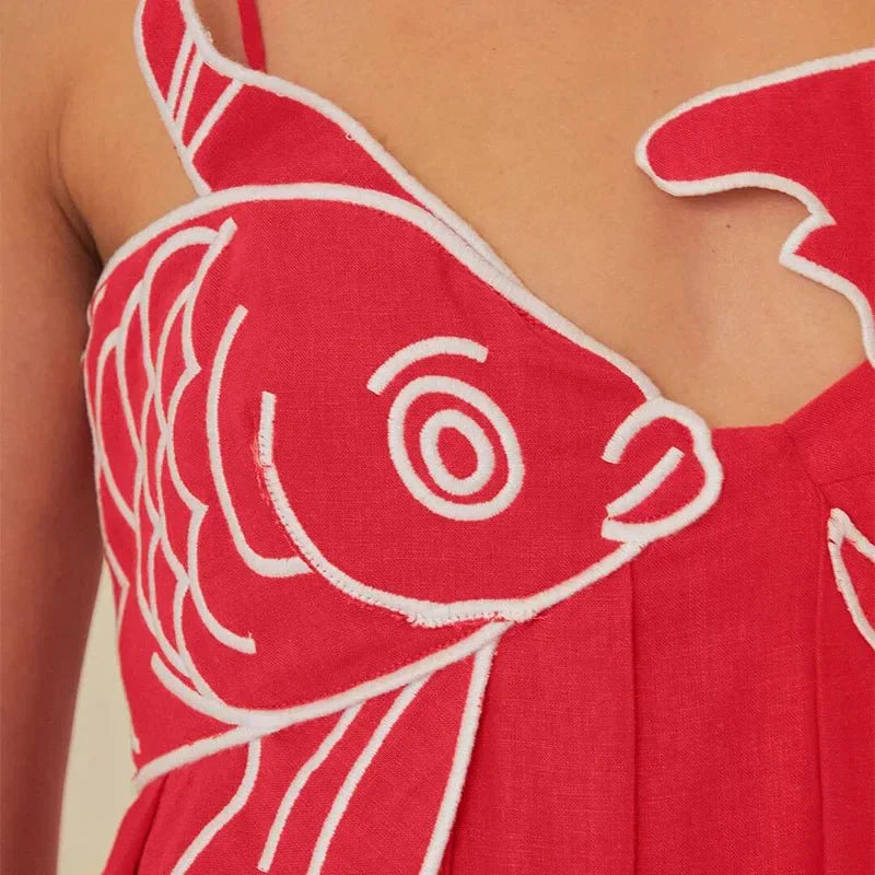 Red Fish Print Maxi Dress
