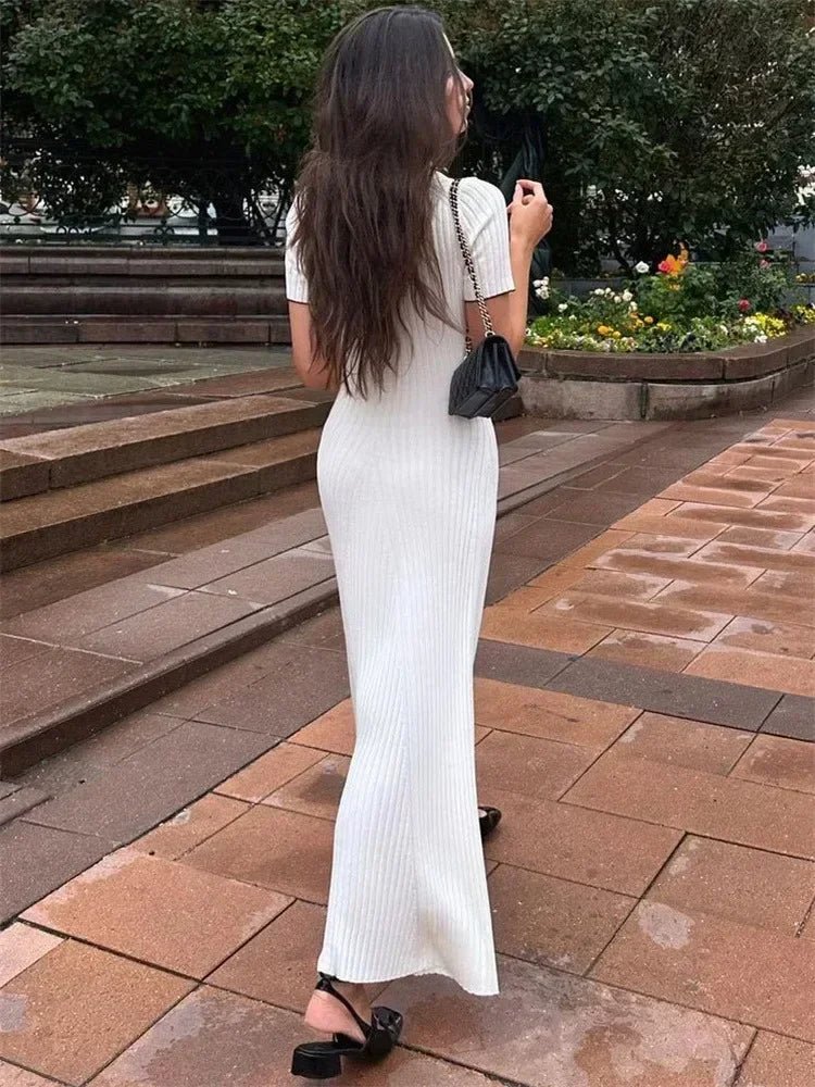 Ribbed Knit Short Sleeve Bodycon Dress