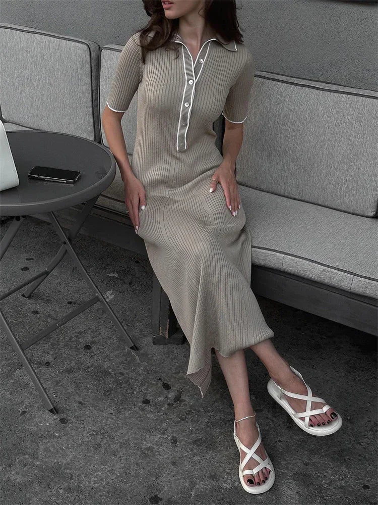 Ribbed Knit Short Sleeve Bodycon Dress