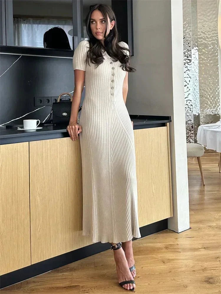 Ribbed Knit Short Sleeve Bodycon Dress