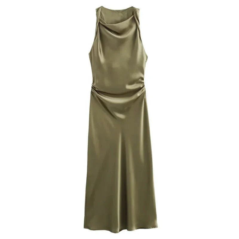 Ruched Satin Sleeveless Dress