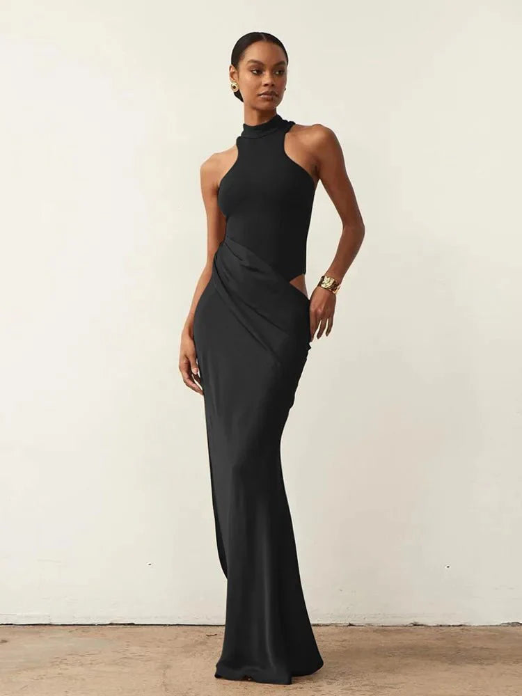 Satin Sexy Hollow Out Maxi Dress