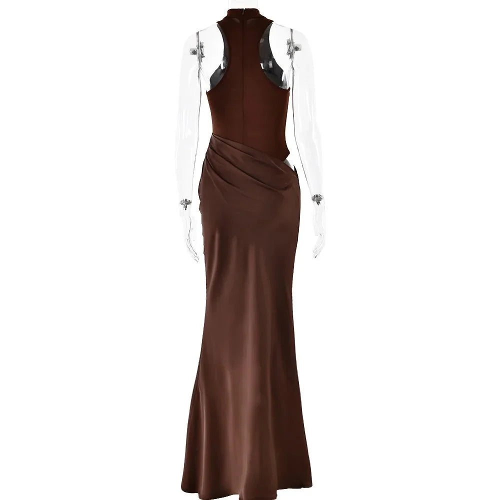 Satin Sexy Hollow Out Maxi Dress