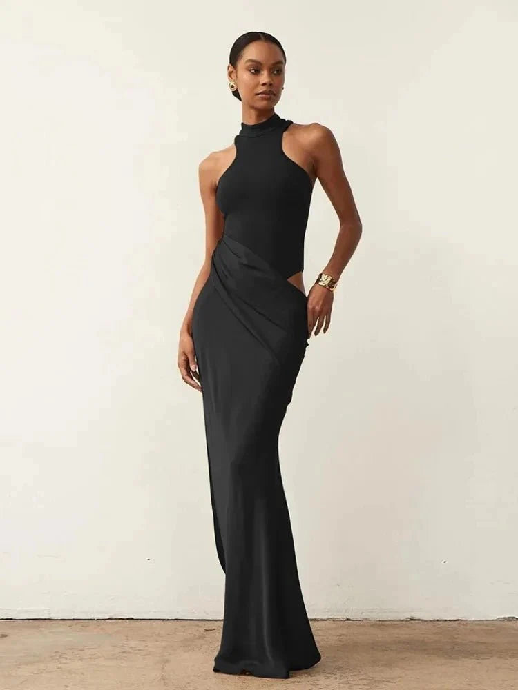 Satin Sexy Hollow Out Maxi Dress