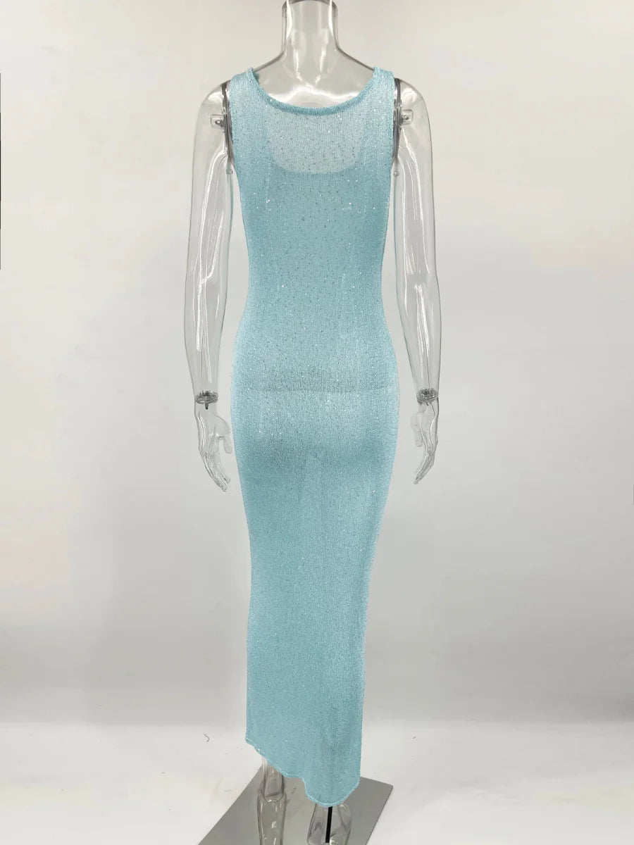 Sequin Slim Scoop Neck Maxi Dress