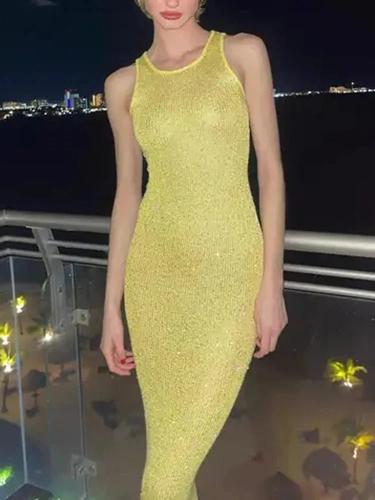 Sequin Slim Scoop Neck Maxi Dress