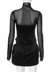Sexy Cut-Out Mesh Patchwork Mini Dress for Women