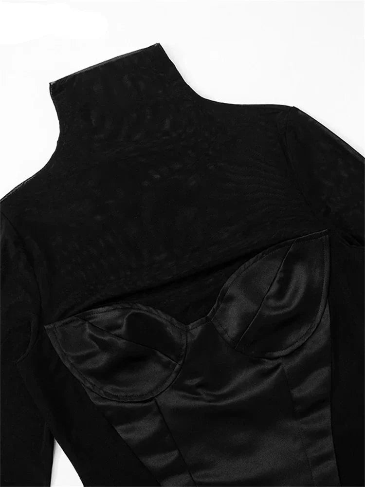 Sexy Cut-Out Mesh Patchwork Mini Dress for Women