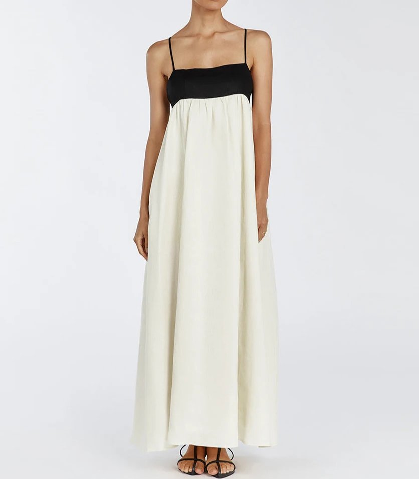 Loose Beige Cotton Strap Dress