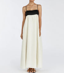 Loose Beige Cotton Strap Dress