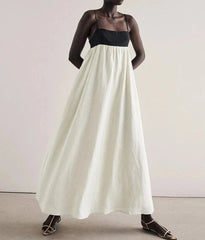 Loose Beige Cotton Strap Dress
