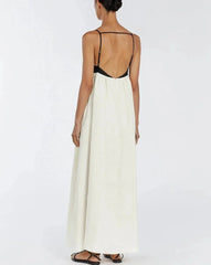 Loose Beige Cotton Strap Dress