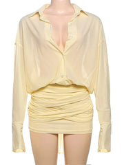 Sexy Turn-Down Collar Bandage Shirt Dress