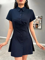 Shirt Style Mini Short Sleeved Casual Dress