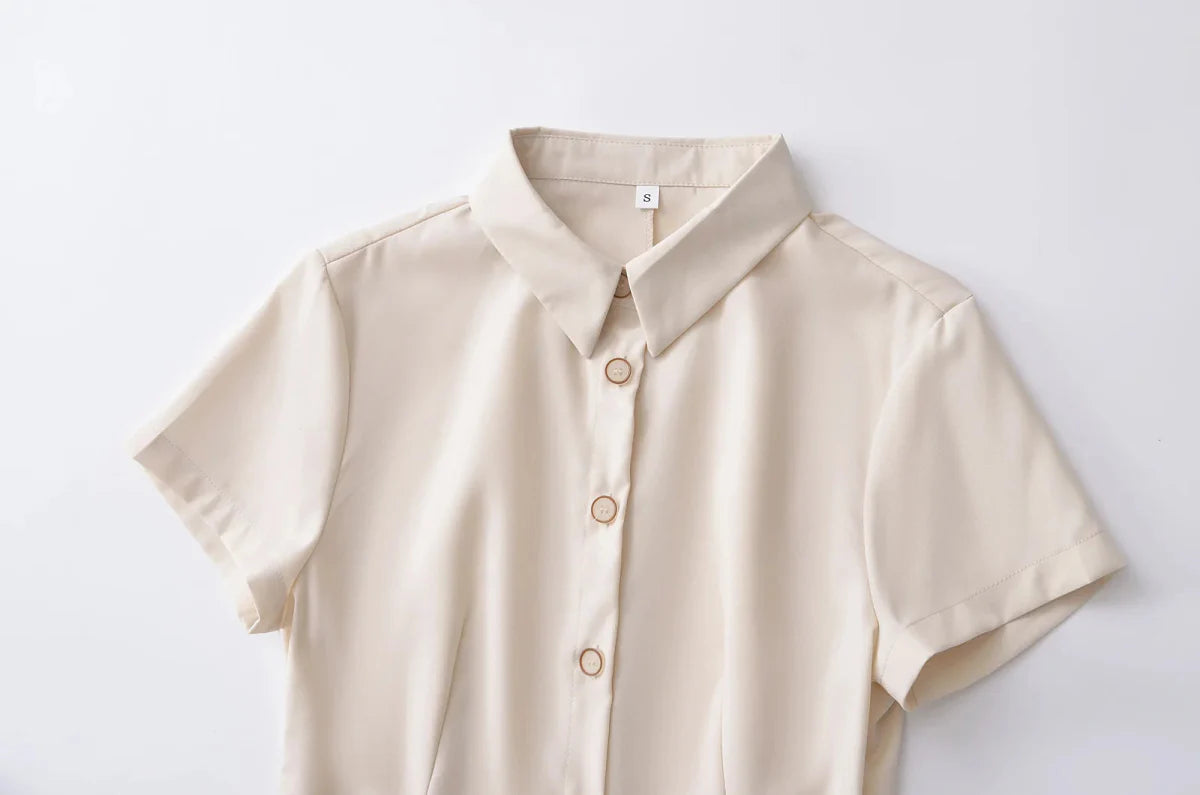 Shirt Style Mini Short Sleeved Casual Dress