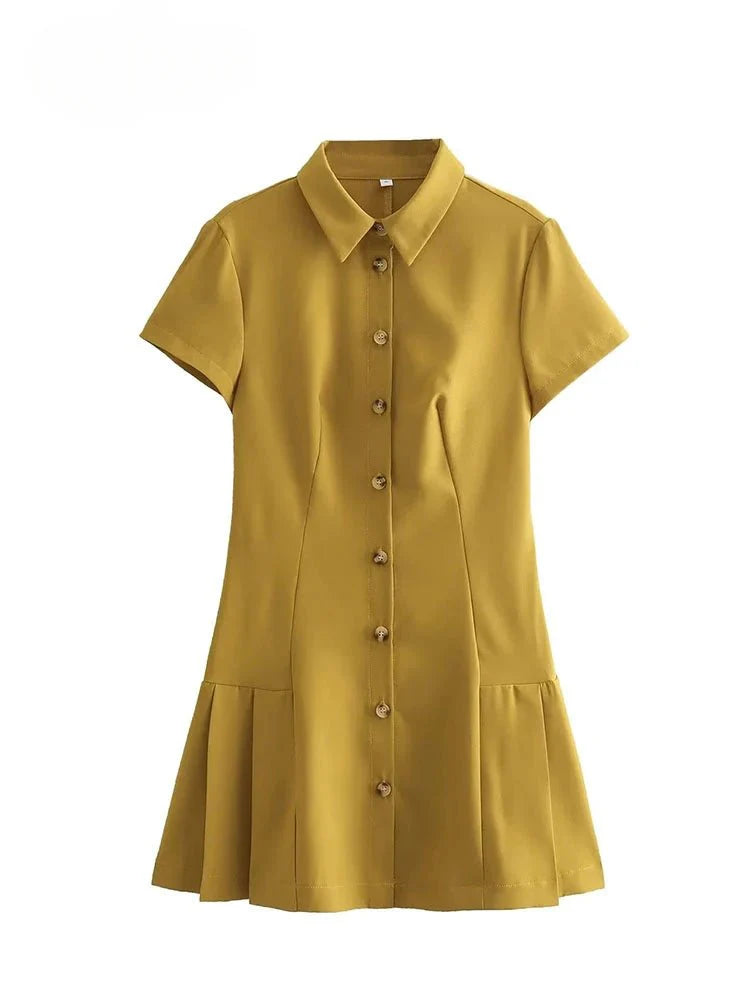 Shirt Style Mini Short Sleeved Casual Dress