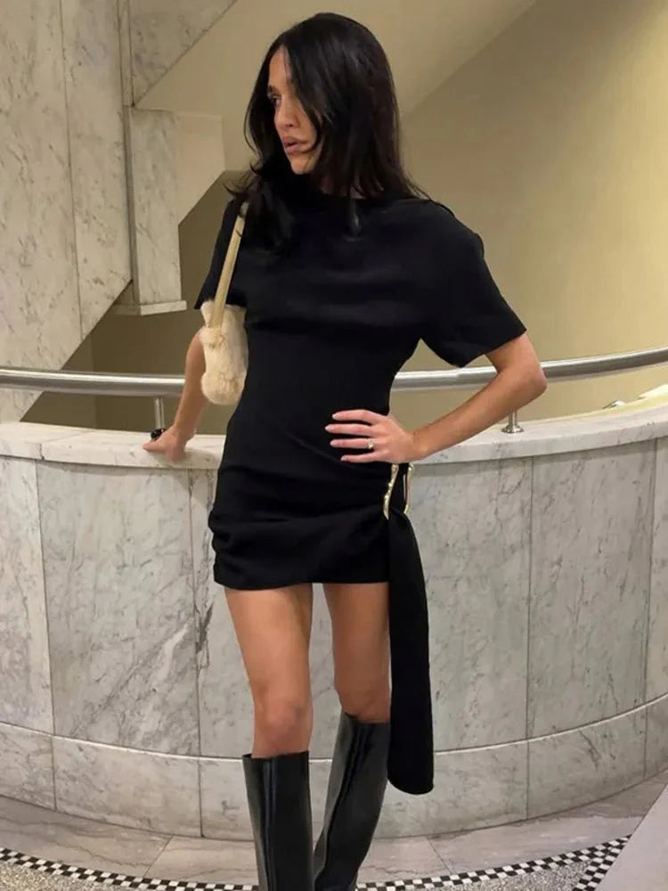 Short Sleeve Draped Mini Dress