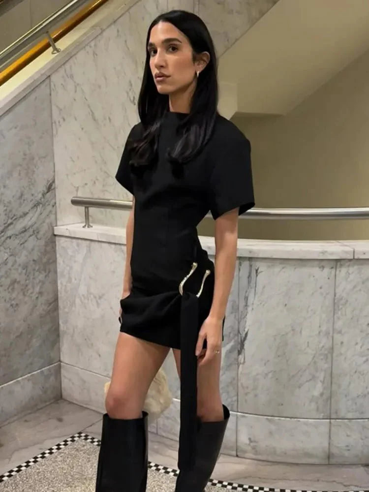 Short Sleeve Draped Mini Dress