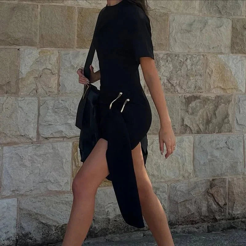 Short Sleeve Draped Mini Dress