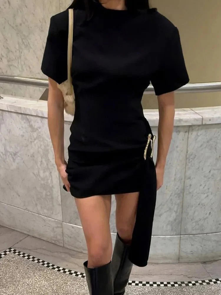 Short Sleeve Draped Mini Dress