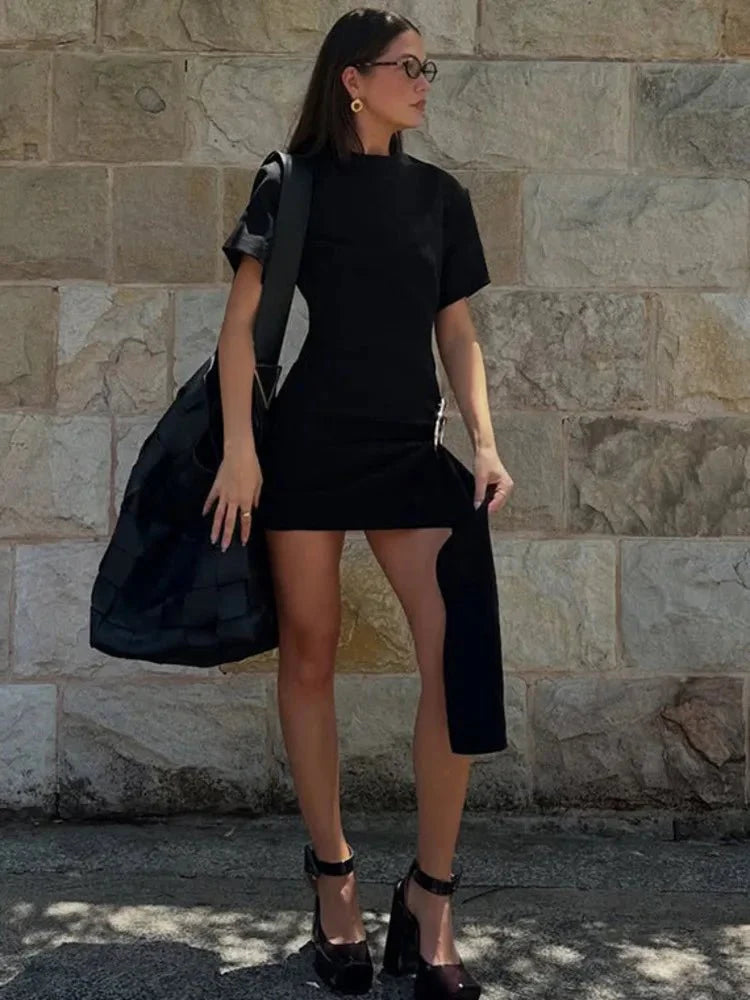 Short Sleeve Draped Mini Dress