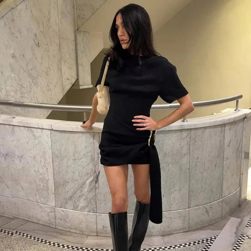 Short Sleeve Draped Mini Dress