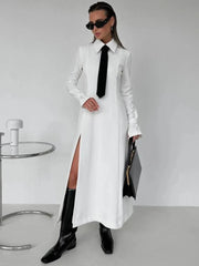 Side Slit White Elegant Long Dress