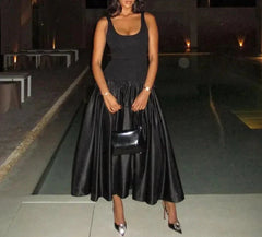 Sleeveless Deep U neck A-line Dresses