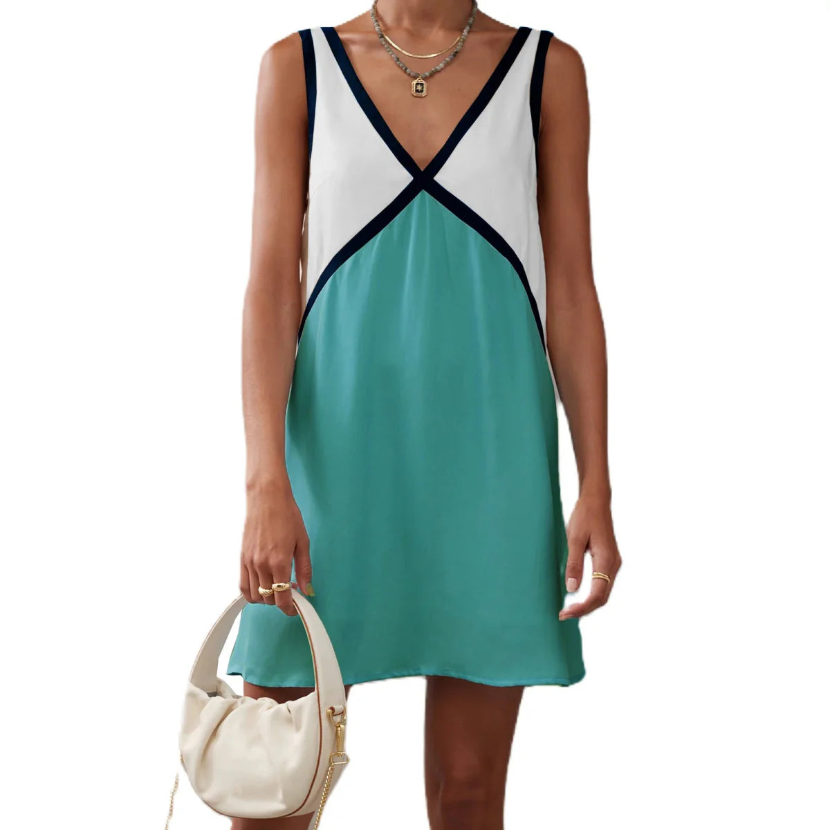 Sleeveless V-Neck Patchwork Mini Dress