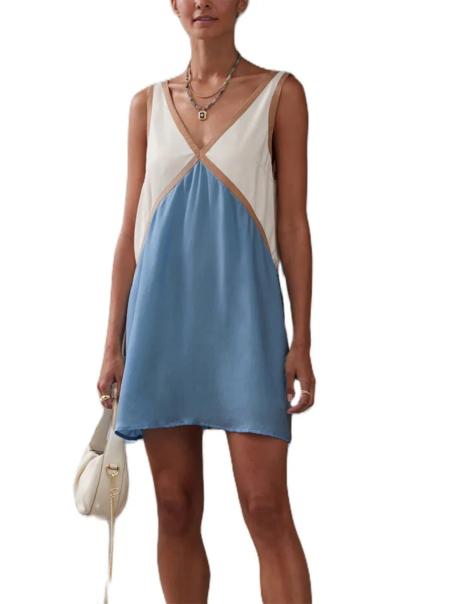 Sleeveless V-Neck Patchwork Mini Dress